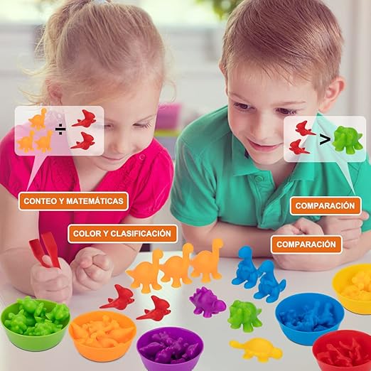 Juguetes Didacticos para Niños,56pcs Juguete para Contar Dinosaurios,Juguete Didactico De Dinosaurio para Aprender Colores, Clasificar y Contar,Juguetes Sensoriales De Matemáticas Montessori..