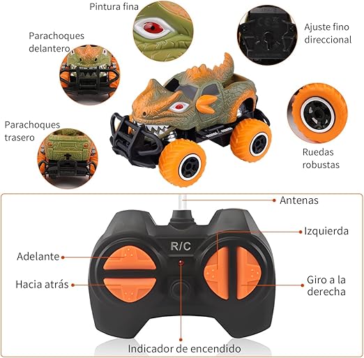 YCQYNHQ Carro de Control Remoto Dinosaurios, Carros de Control Remoto 4x4 Todo Terreno, Juguetes de Dinosaurios para Niños Mayores de 4 años, Regalos para el Día del Niño y el Cumpleaños.