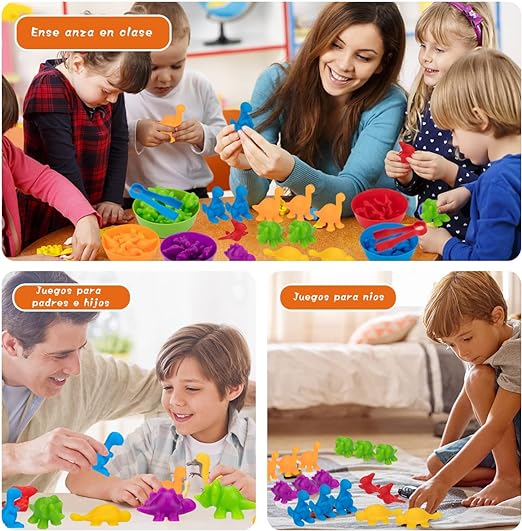 Juguetes Didacticos para Niños,56pcs Juguete para Contar Dinosaurios,Juguete Didactico De Dinosaurio para Aprender Colores, Clasificar y Contar,Juguetes Sensoriales De Matemáticas Montessori..