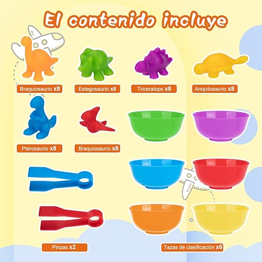 Juguetes Didacticos para Niños,56pcs Juguete para Contar Dinosaurios,Juguete Didactico De Dinosaurio para Aprender Colores, Clasificar y Contar,Juguetes Sensoriales De Matemáticas Montessori..