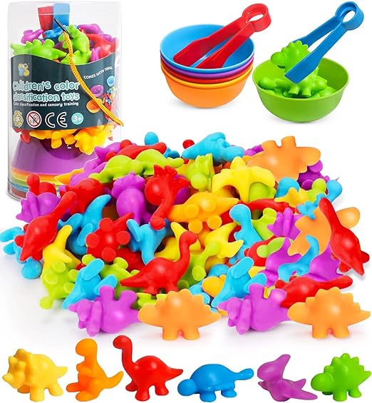 Juguetes Didacticos para Niños,56pcs Juguete para Contar Dinosaurios,Juguete Didactico De Dinosaurio para Aprender Colores, Clasificar y Contar,Juguetes Sensoriales De Matemáticas Montessori..