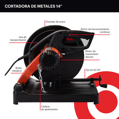 Sierra Cortadora Metal Trozadora 14 Pulgadas 2400w Color Negro.