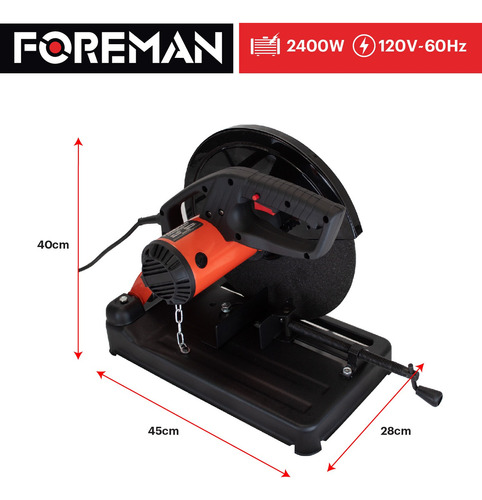 Sierra Cortadora Metal Trozadora 14 Pulgadas 2400w Color Negro.