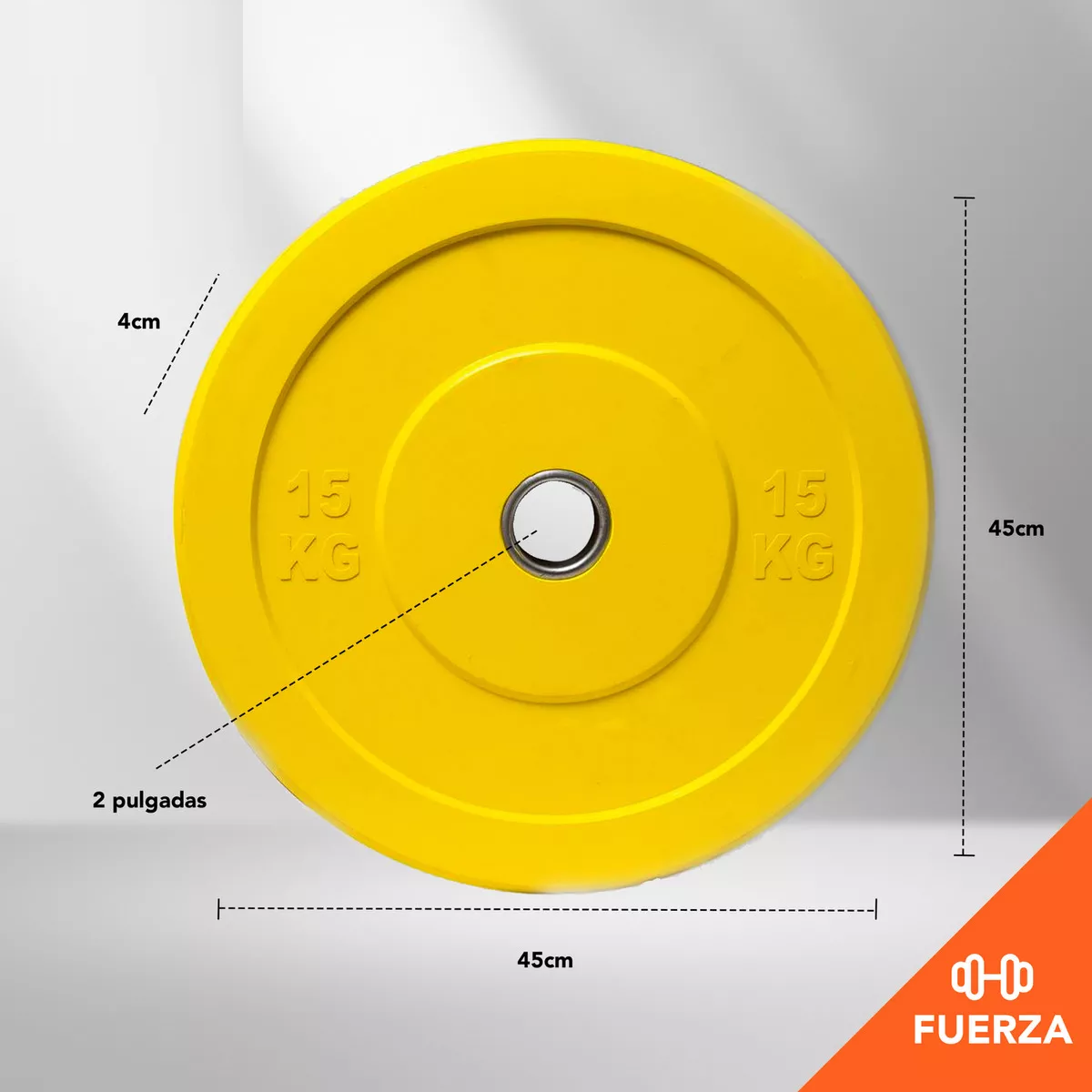 Disco Olímpico 15 Kg / 33 Lbs Urbanfit Pro, Goma Resistente Color Amarillo.