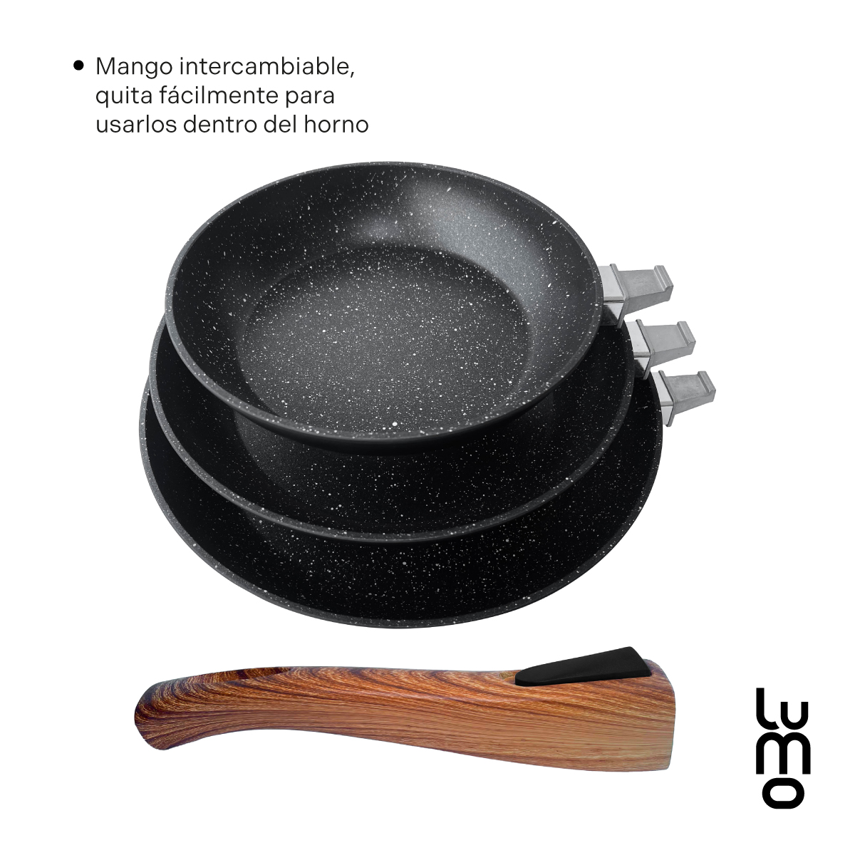 Juego 3 Sartenes Antiadherente 20 24 28 Cm Marmol Y Granito
