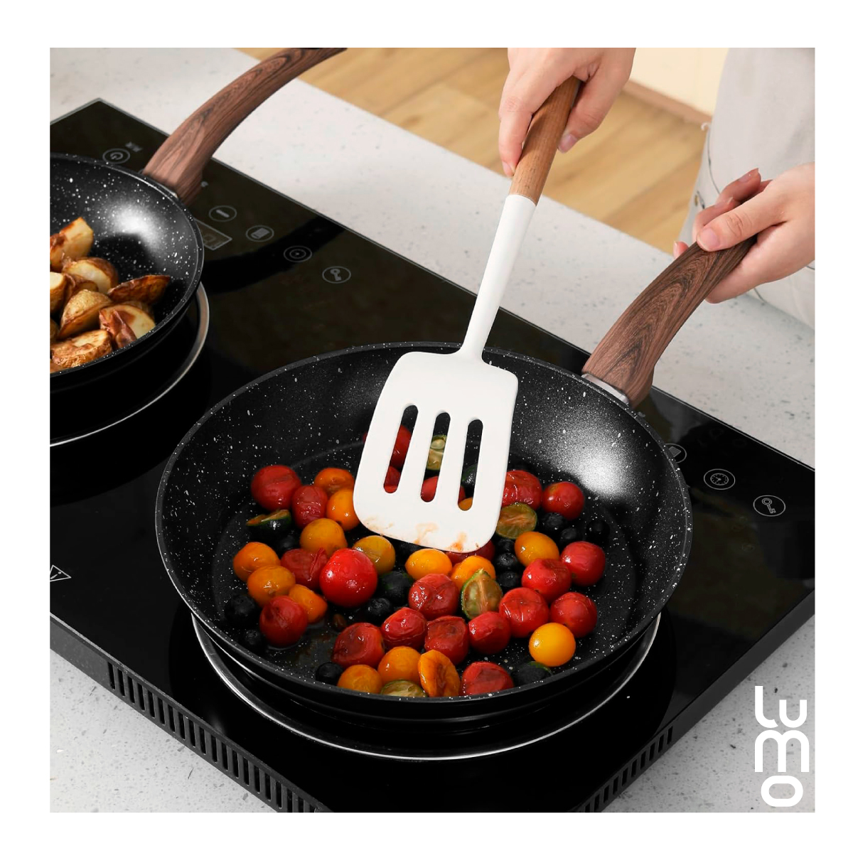 Juego 3 Sartenes Antiadherente 20 24 28 Cm Marmol Y Granito