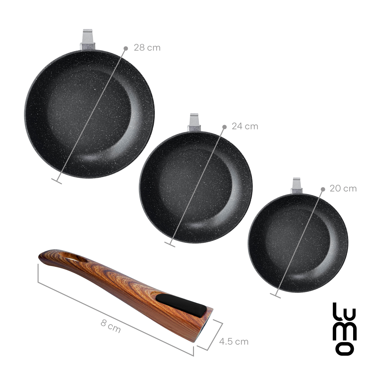 Juego 3 Sartenes Antiadherente 20 24 28 Cm Marmol Y Granito