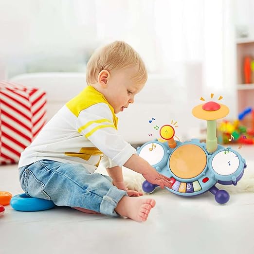 RUBOQE Juguetes de Instrumentos Musicales, Batería Infantil con Baquetas, Teclado de Piano y Micrófono, Desarrollar El Talento Musical de los Niños, Regalo Perfecto para Niños y Niñas de 3 Años.