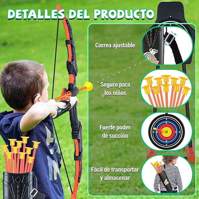 E T EASYTAO Juego de Arco Y Flecha, Juguete de Tiro con Luz LED con 10 Flechas de Ventosa Objetivo Y Carcaj para Niños, Juguetes de Interior Y Exterior, para Niños de 4 a 12 Años.