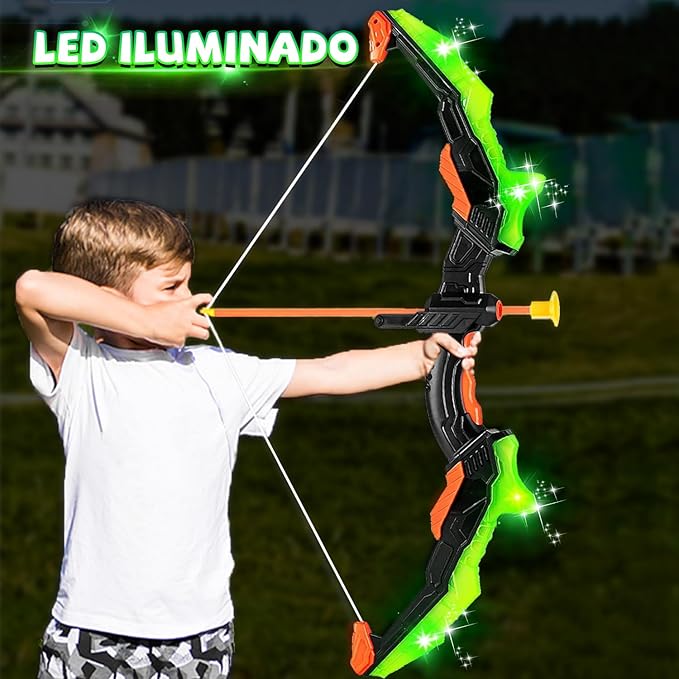 E T EASYTAO Juego de Arco Y Flecha, Juguete de Tiro con Luz LED con 10 Flechas de Ventosa Objetivo Y Carcaj para Niños, Juguetes de Interior Y Exterior, para Niños de 4 a 12 Años.
