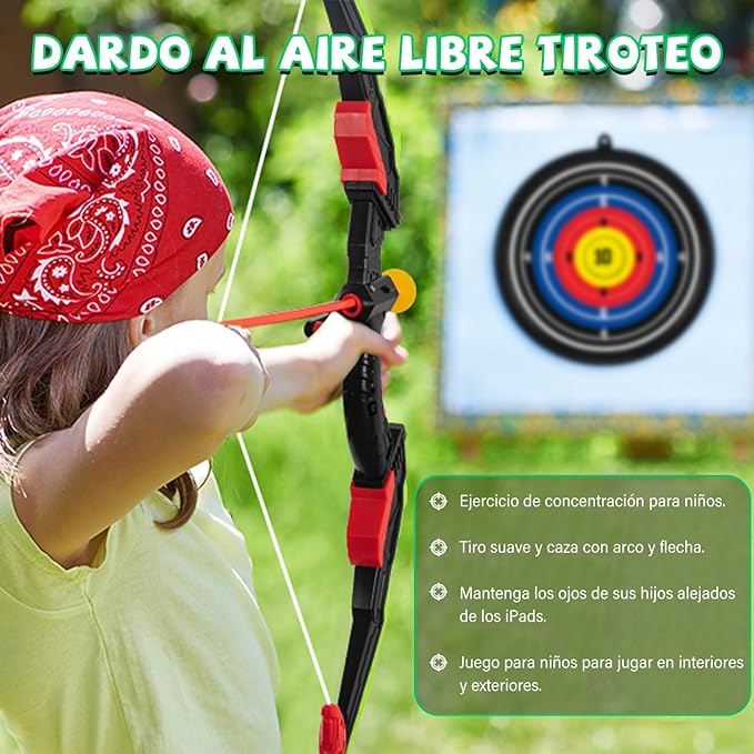 E T EASYTAO Juego de Arco Y Flecha, Juguete de Tiro con Luz LED con 10 Flechas de Ventosa Objetivo Y Carcaj para Niños, Juguetes de Interior Y Exterior, para Niños de 4 a 12 Años.