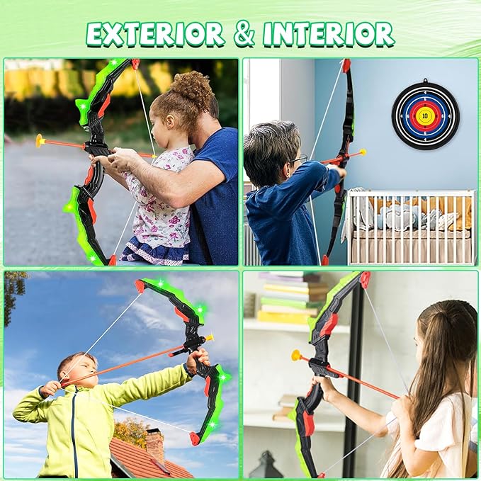 E T EASYTAO Juego de Arco Y Flecha, Juguete de Tiro con Luz LED con 10 Flechas de Ventosa Objetivo Y Carcaj para Niños, Juguetes de Interior Y Exterior, para Niños de 4 a 12 Años.