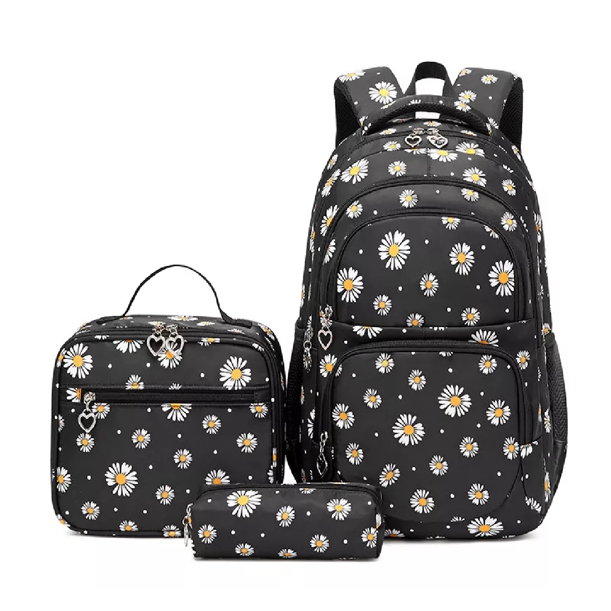 M Mochila Escolar Impermeable Y Lonchera Lapicera Para Adolescentes Niñas Niños Viaje Laptop Con Estampado De Margaritas.