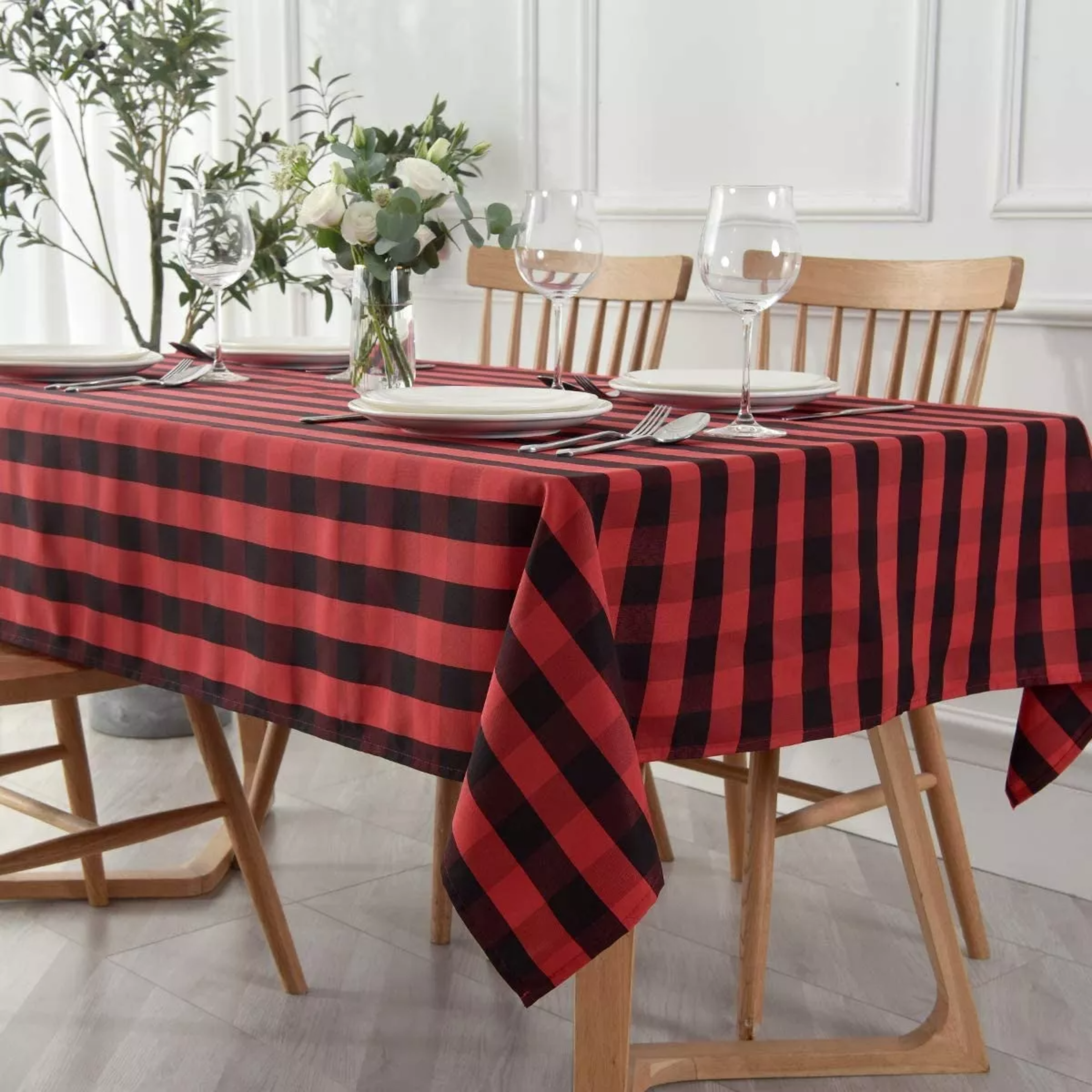 Mantel Rectangular A Cuadros En Rojo Y Negro 140x180/200cm