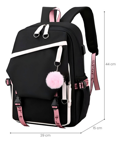 Mochila Kawaii Estilo Coreano Juvenil Moda Con Puerto Usb