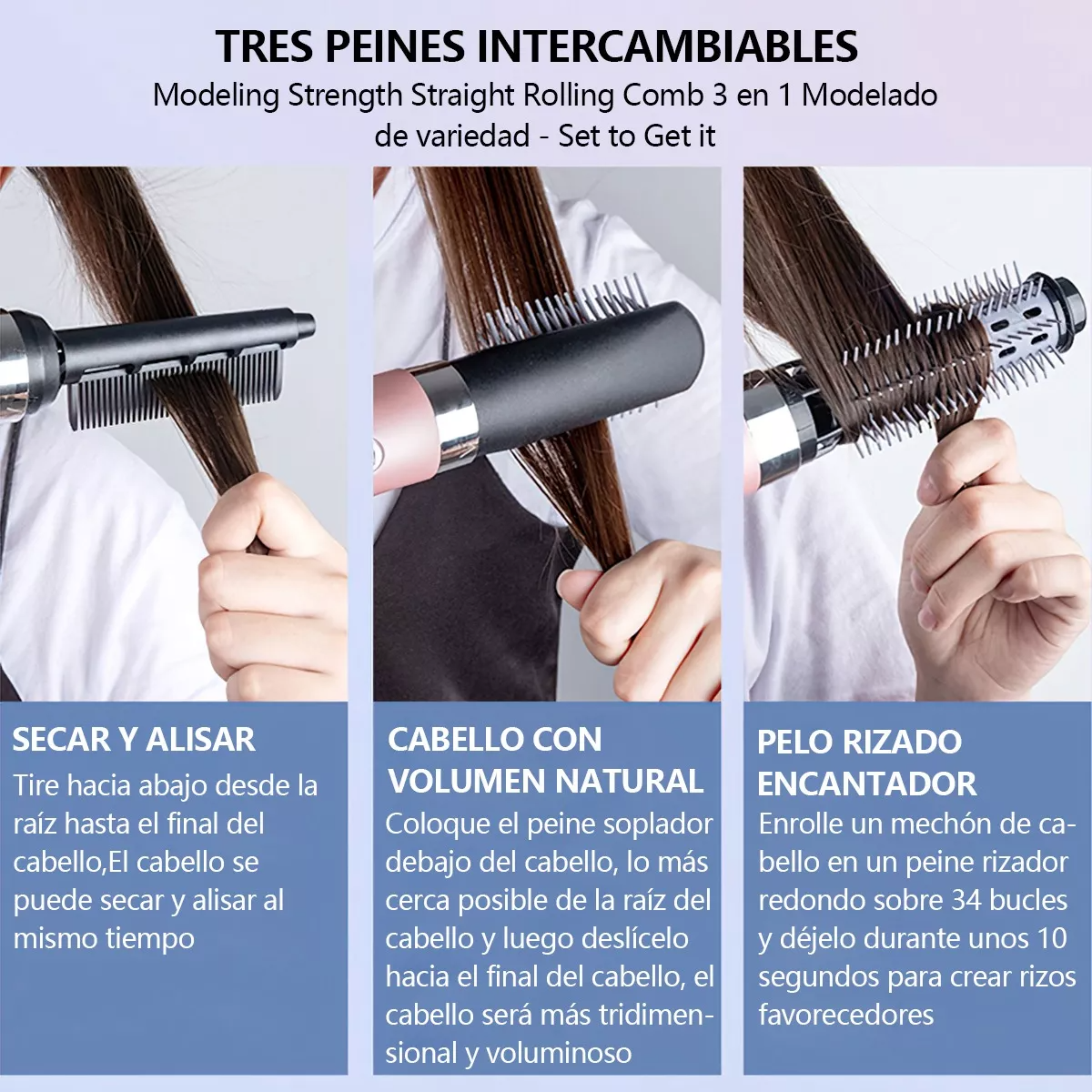 Cepillo Secador Peine Rizador Planchita Pelo One Step 3 En 1