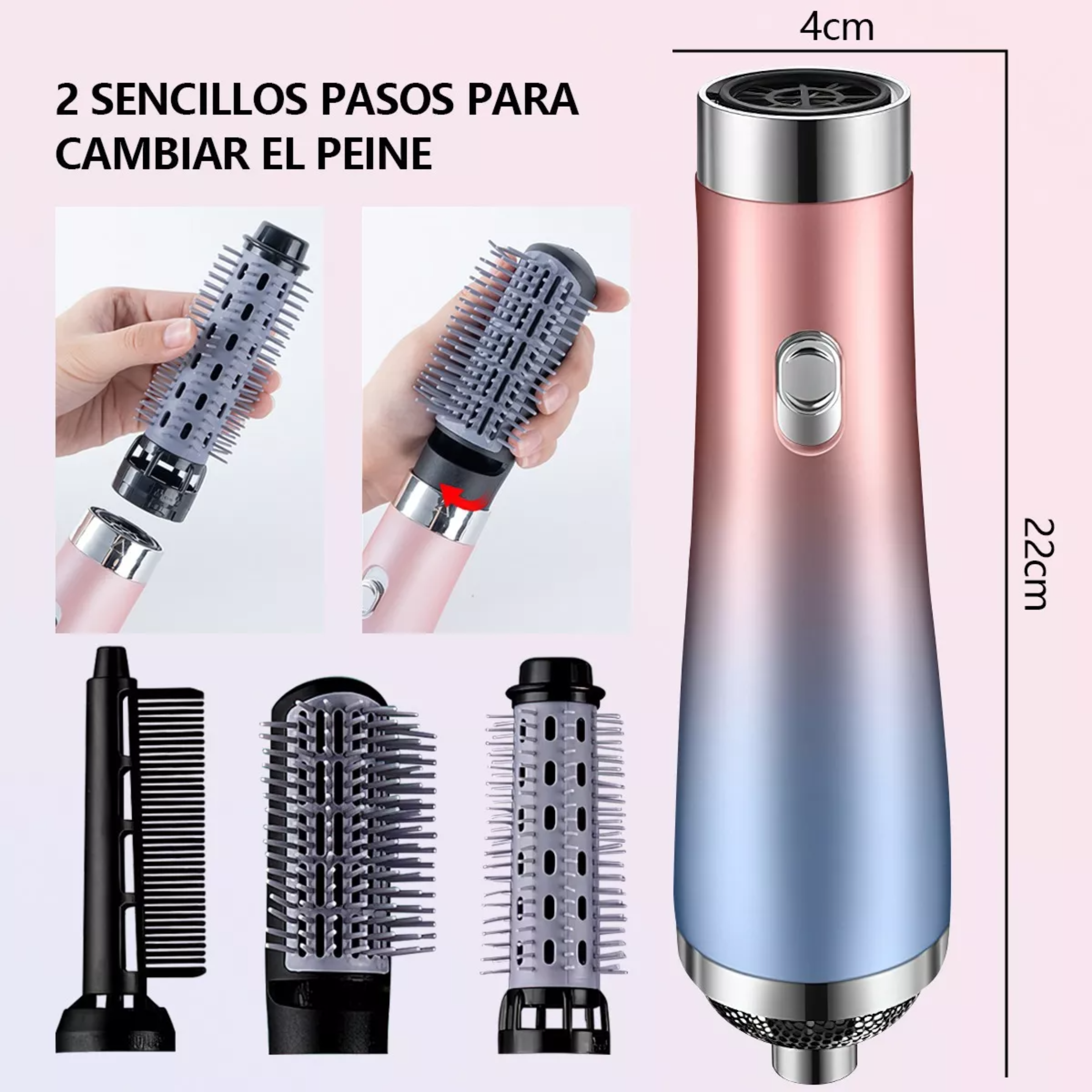 Cepillo Secador Peine Rizador Planchita Pelo One Step 3 En 1