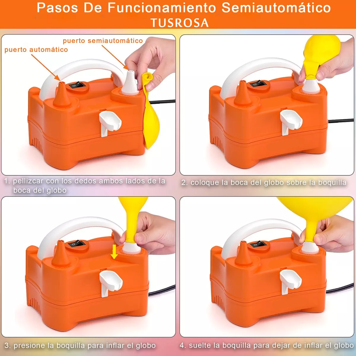 Bomba Para Inflar Globos Electrica Doble Válvula Naranja