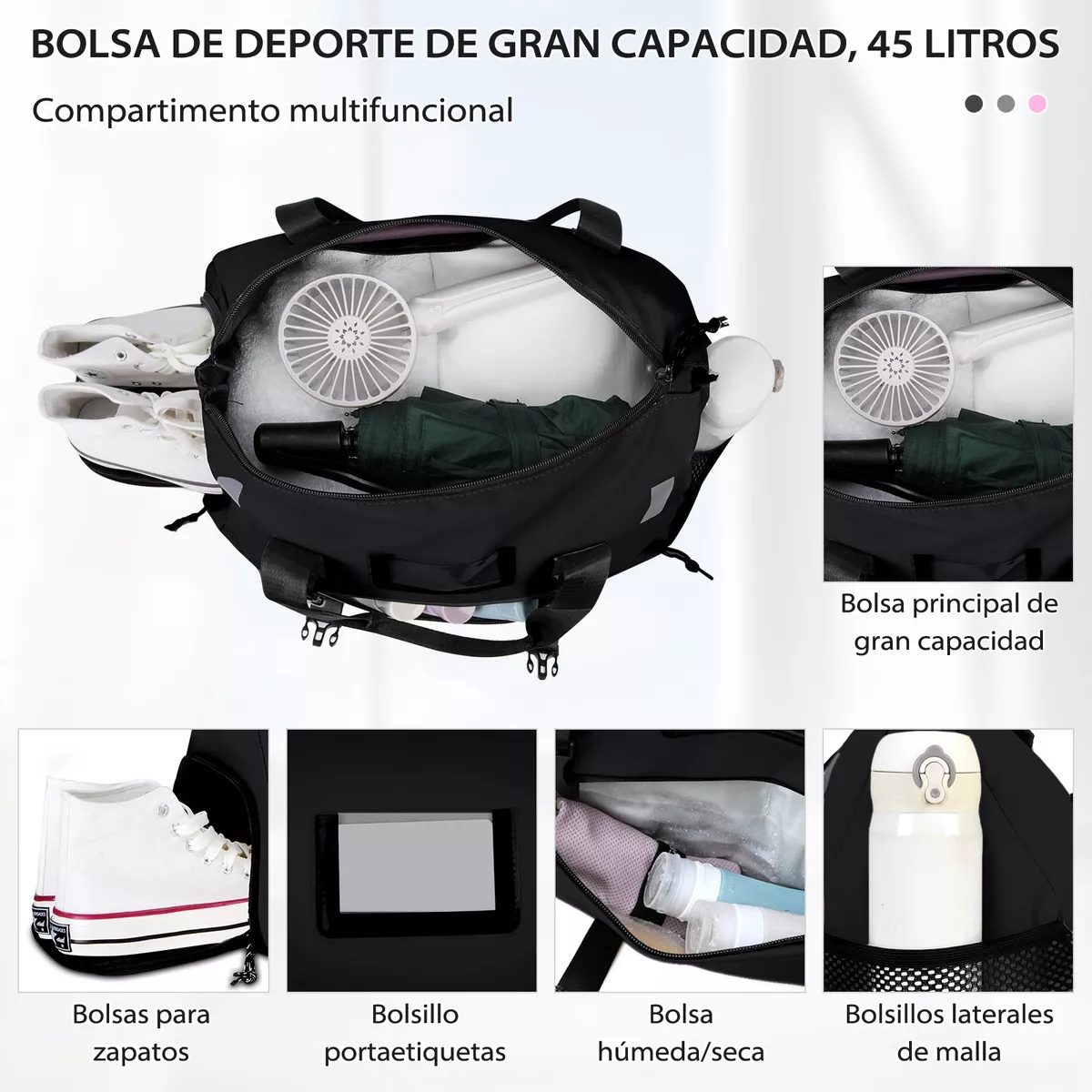 Maleta Deportiva Gym Bolsa De Viaje Para Gimnasio Fitness Negro