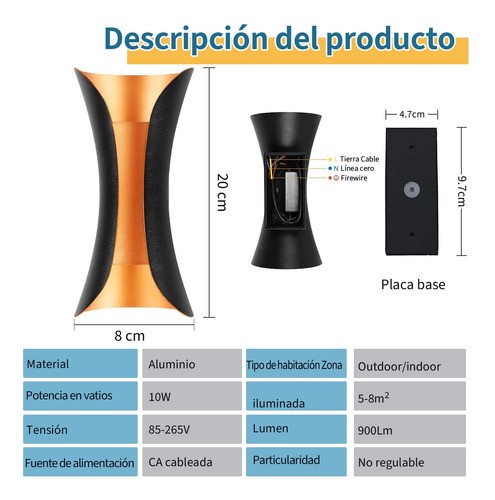 2pc Lampara Led Exterior Lampara De Pared Interior Arbotante