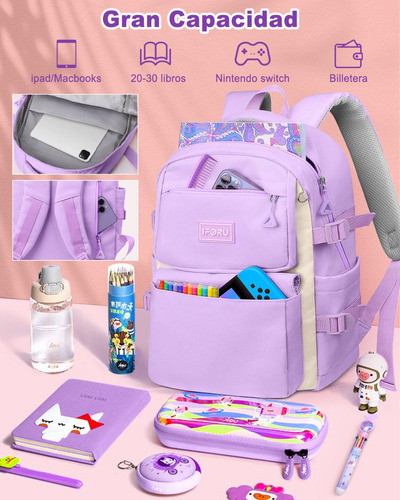 Mochila escolar Iforu Backpack-13N color violeta diseño liso 30L
