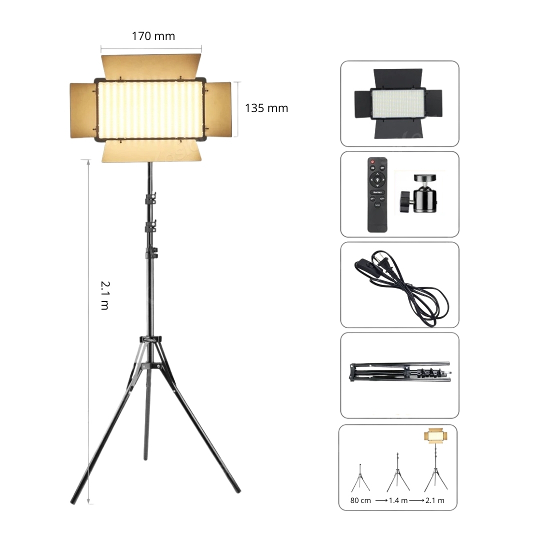 Panel De Luz Led Fotografía Iluminación Blanca Cálida Tripié
