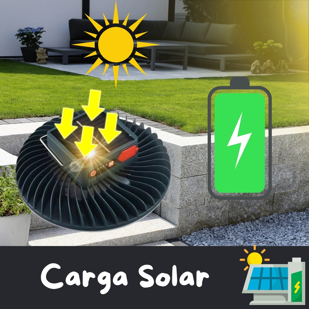 Lampara Ventilador 2 En 1 con Panel Solar Recargable para Camping y Casa