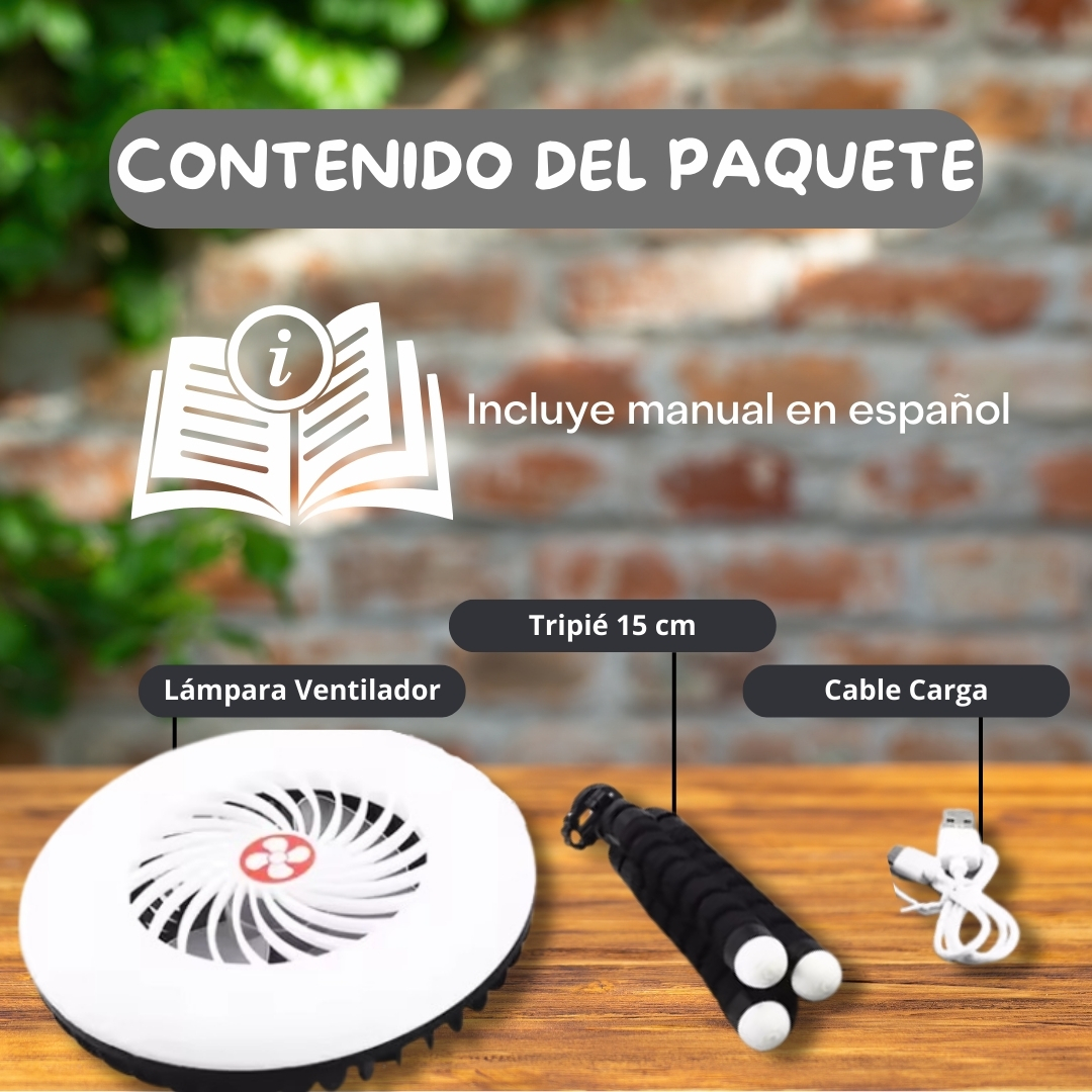 Lampara Ventilador 2 En 1 con Panel Solar Recargable para Camping y Casa
