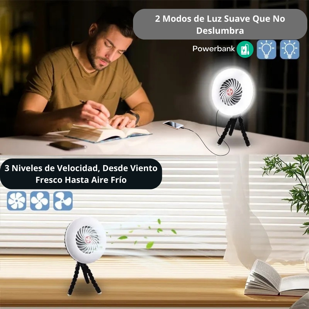 Lampara Ventilador 2 En 1 con Panel Solar Recargable para Camping y Casa