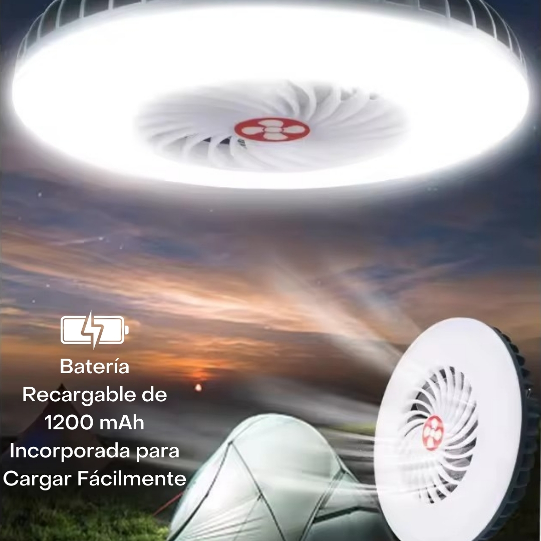 Lampara Ventilador 2 En 1 con Panel Solar Recargable para Camping y Casa