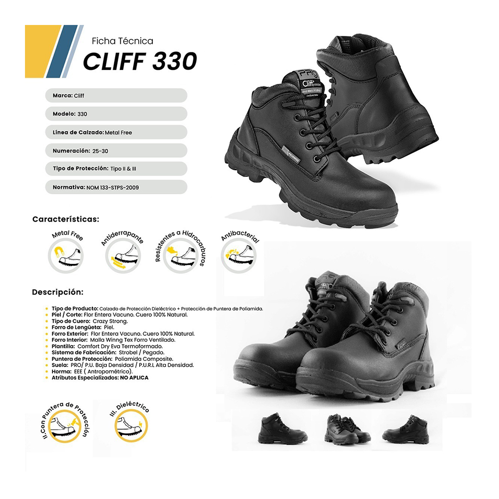 Bota De Seguridad Industrial Dieléctrica Cliff 330 Color Negro