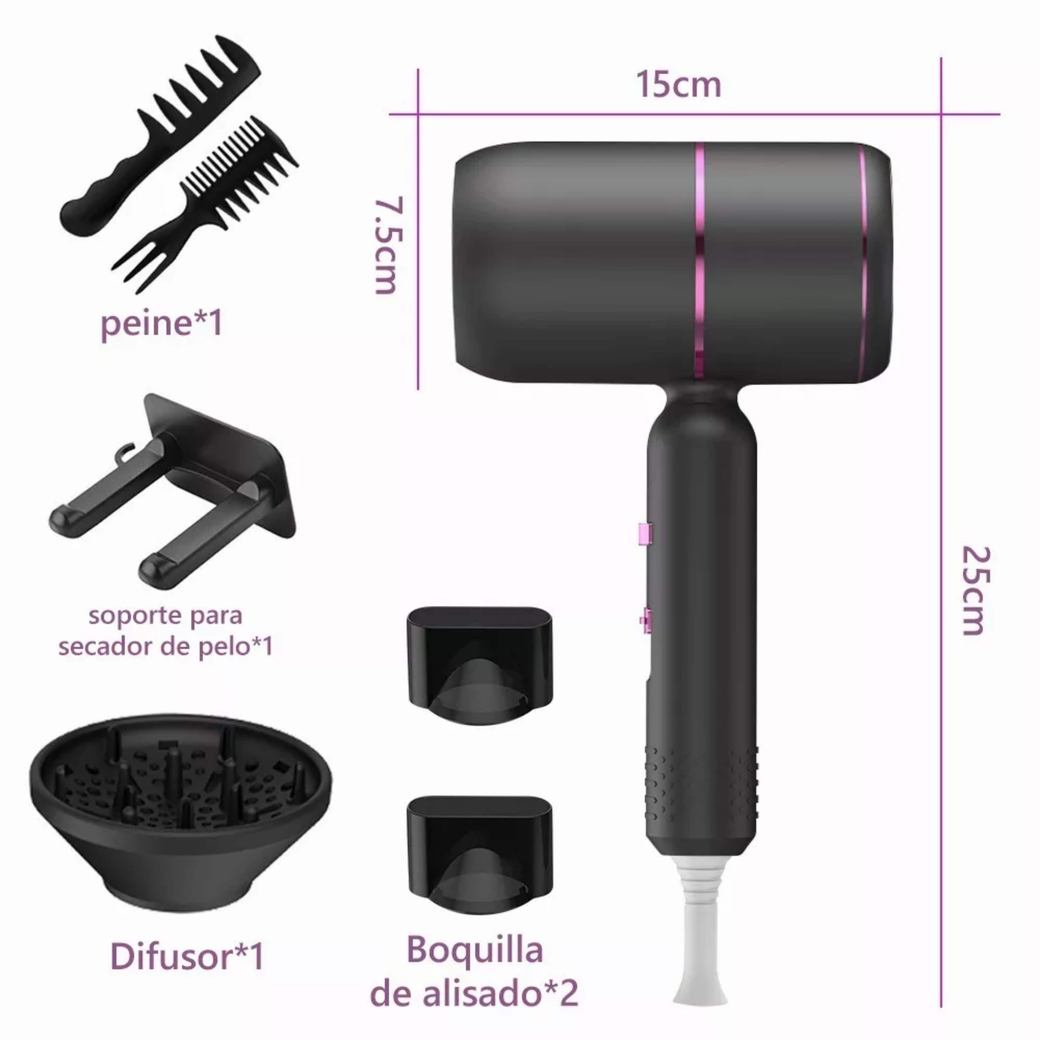 Secadora De Cabello Profesional Portátil De 2000w Y 3 Veloc