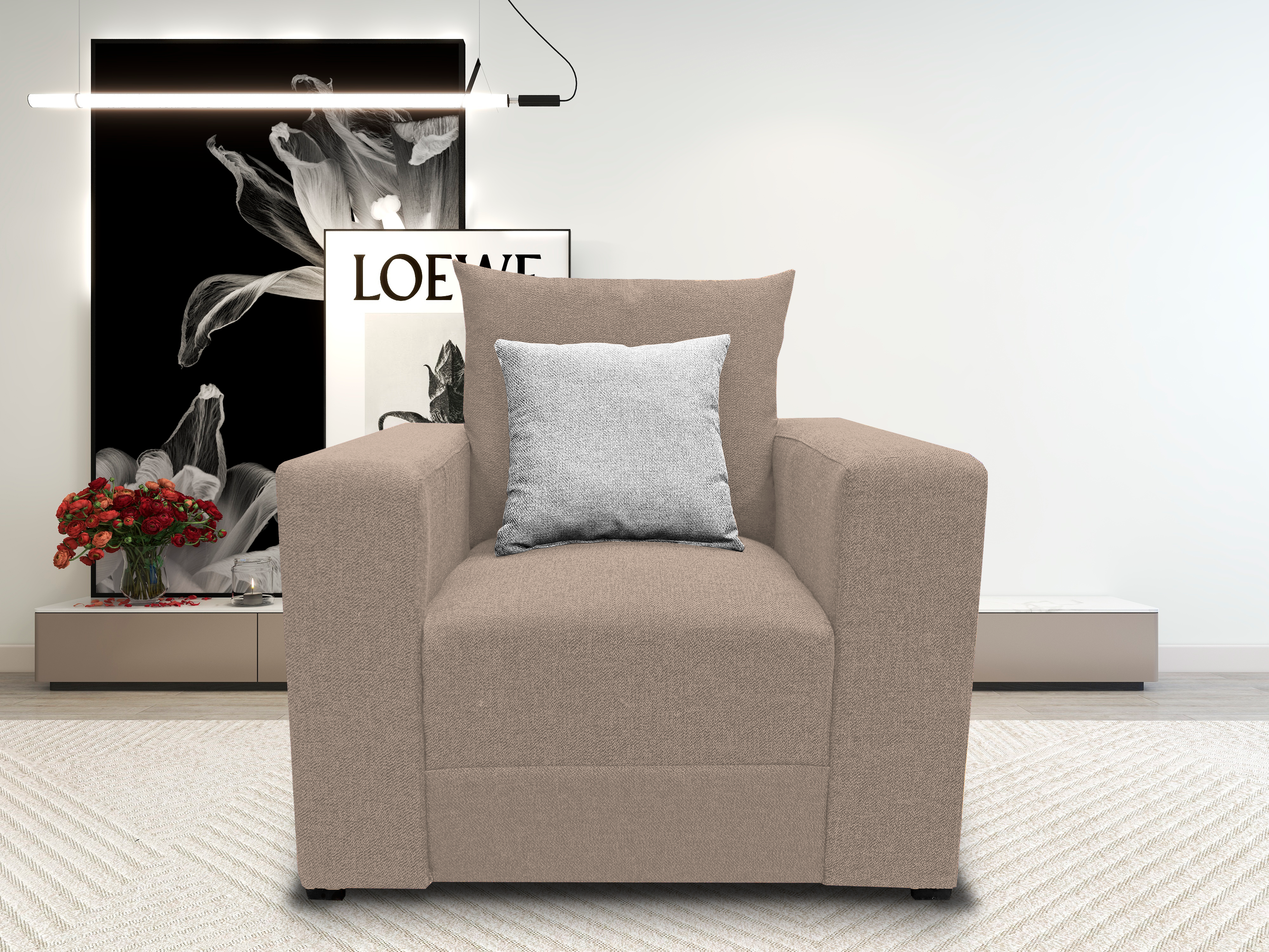 Sillon El Bazar Store Miami Lino Beige 1 plaza, Modular, Moderno, Sala