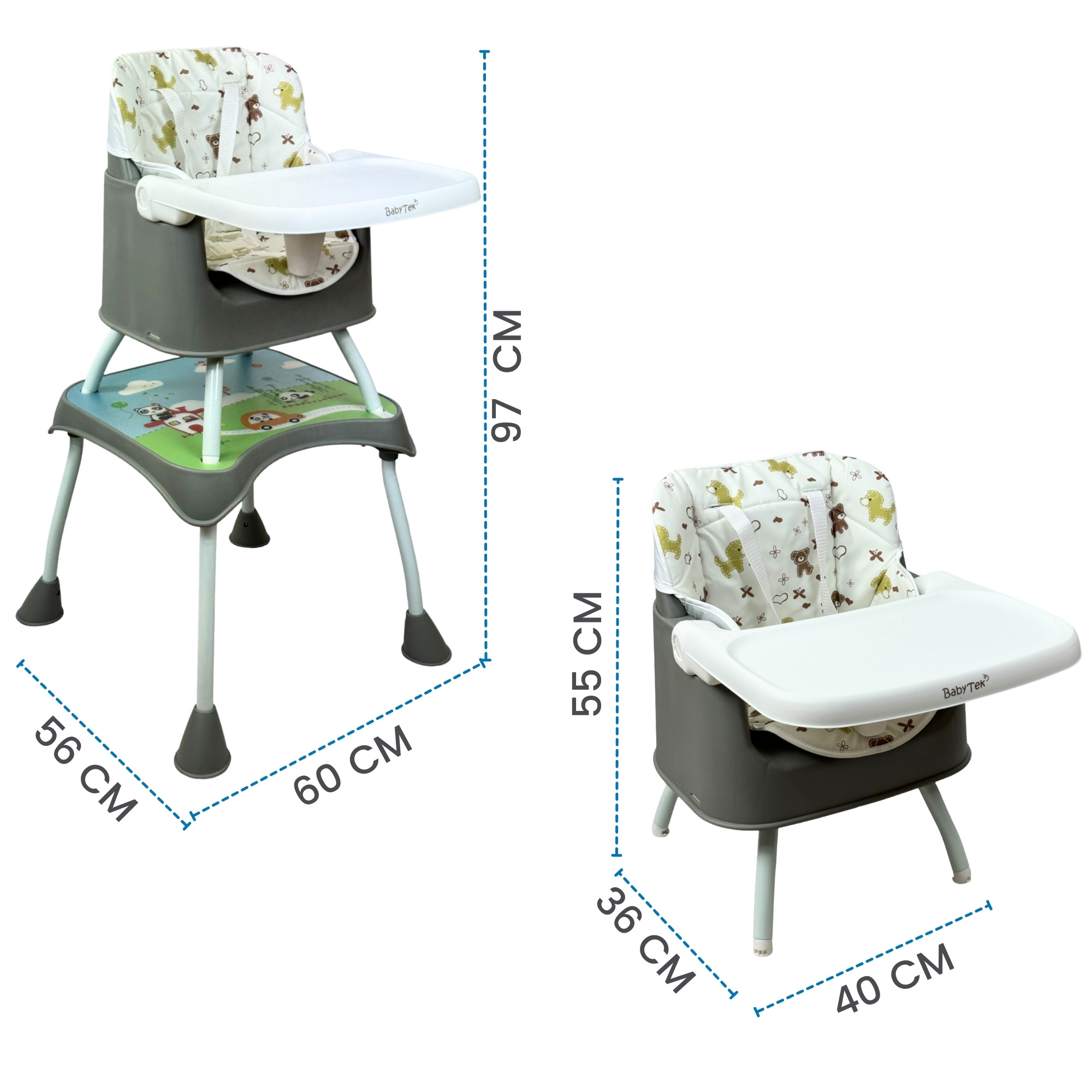 Silla Alta con Periquera para Bebe con Bandeja y Convertible  - Gris