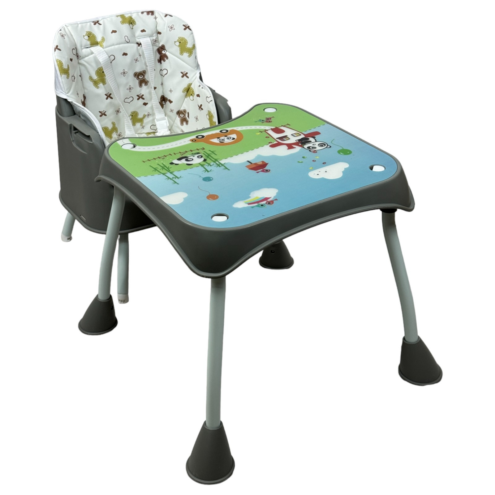 Silla Alta con Periquera para Bebe con Bandeja y Convertible  - Gris