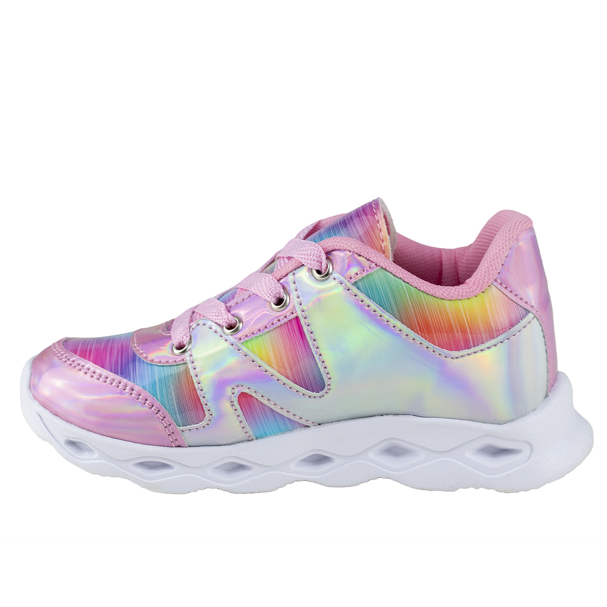 Tenis Con Luces Para Niña Kids Shoes Urbano Diseño de Corazon 106-5 Plata