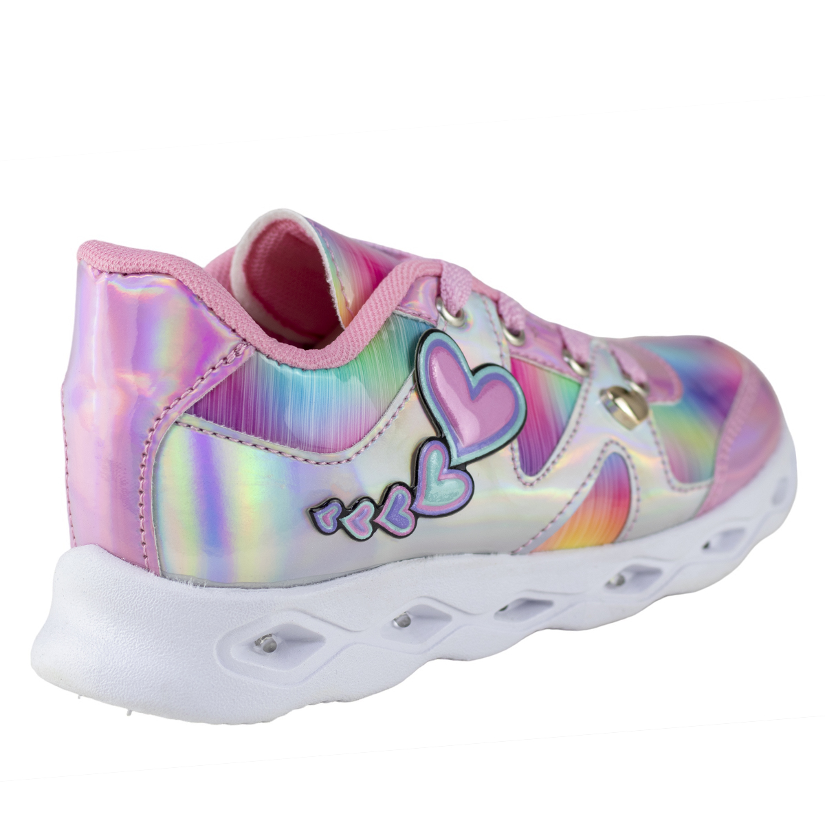 Tenis Con Luces Para Niña Kids Shoes Urbano Diseño de Corazon 106-5 Plata