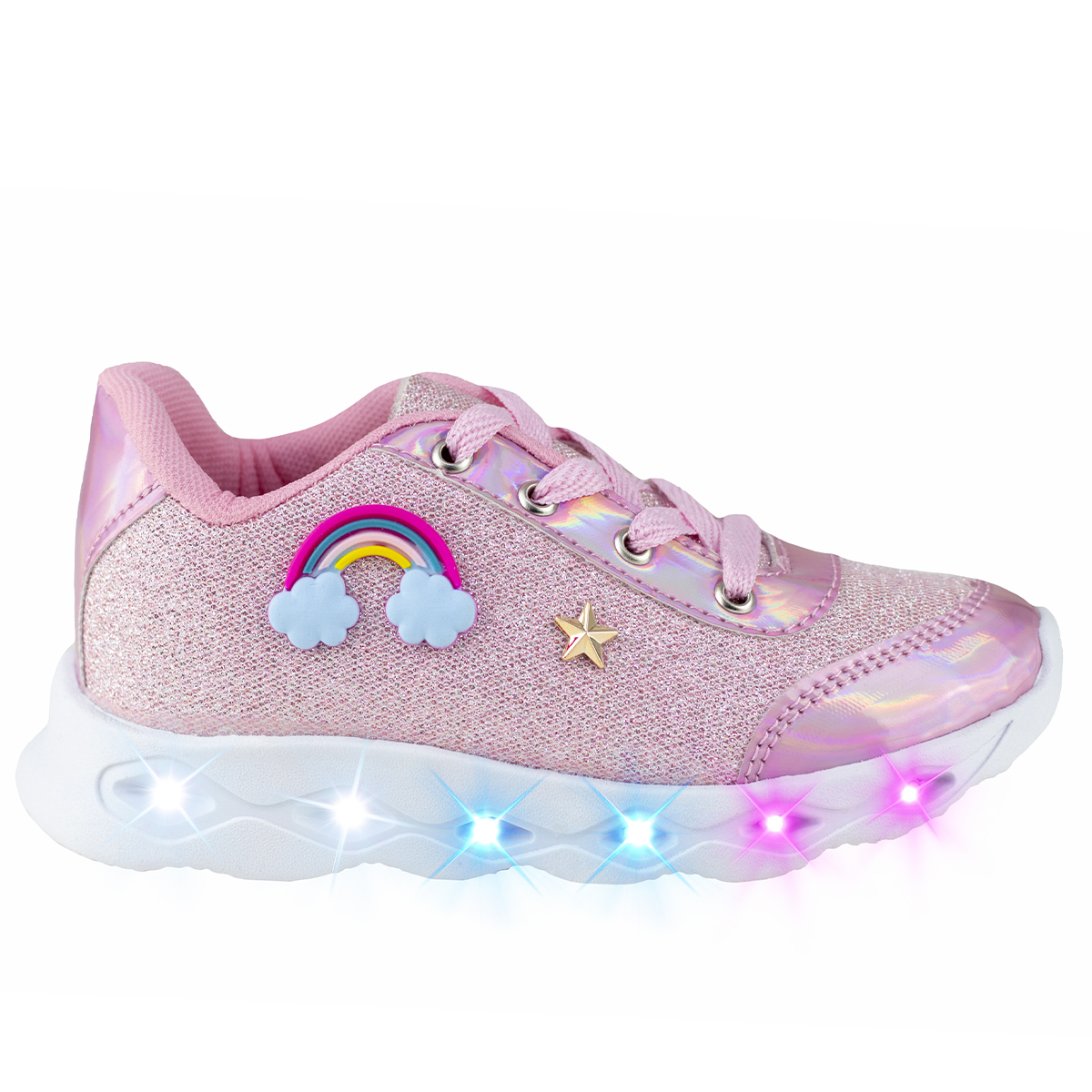 Tenis Con Luces Para Niña Arcoiris Kids Shoes 113 Rosa Urbano
