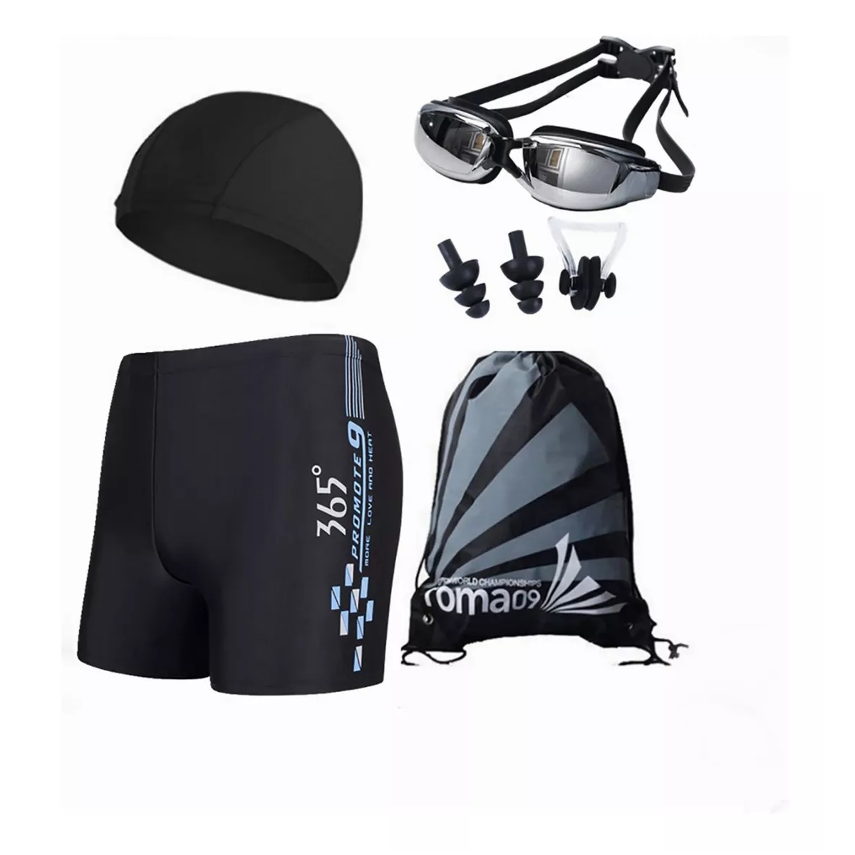 5en1 Kit Natación Hombre Portátil Transpirable Secado Rápido Azul Talla XL