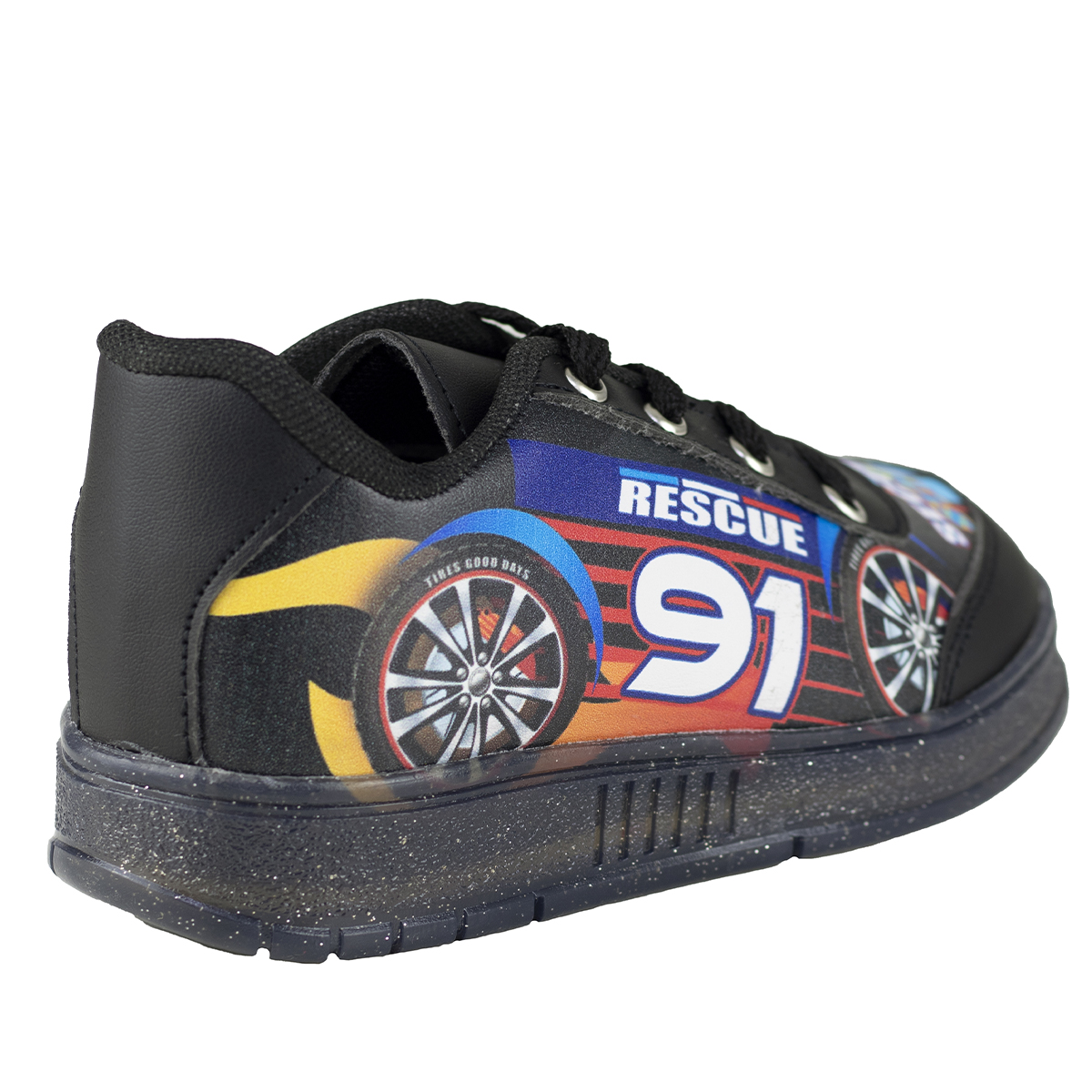 Tenis Negro Con Luces Para Niño Diseño De Carrito Led Kids Shoes 205 Sintetic