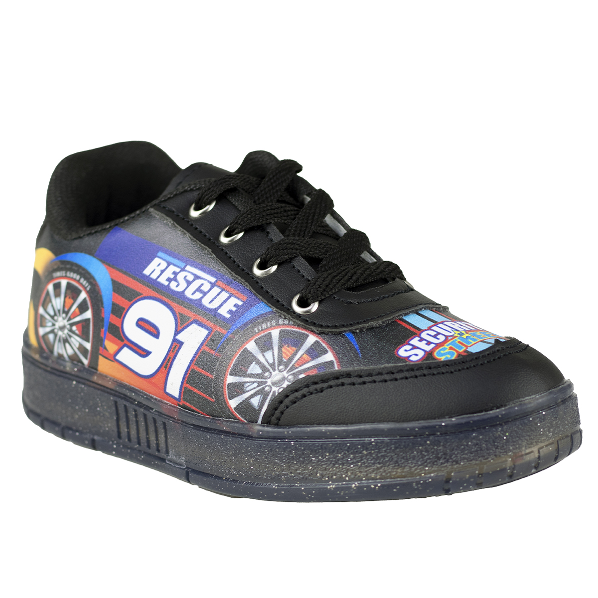 Tenis Negro Con Luces Para Niño Diseño De Carrito Led Kids Shoes 205 Sintetic