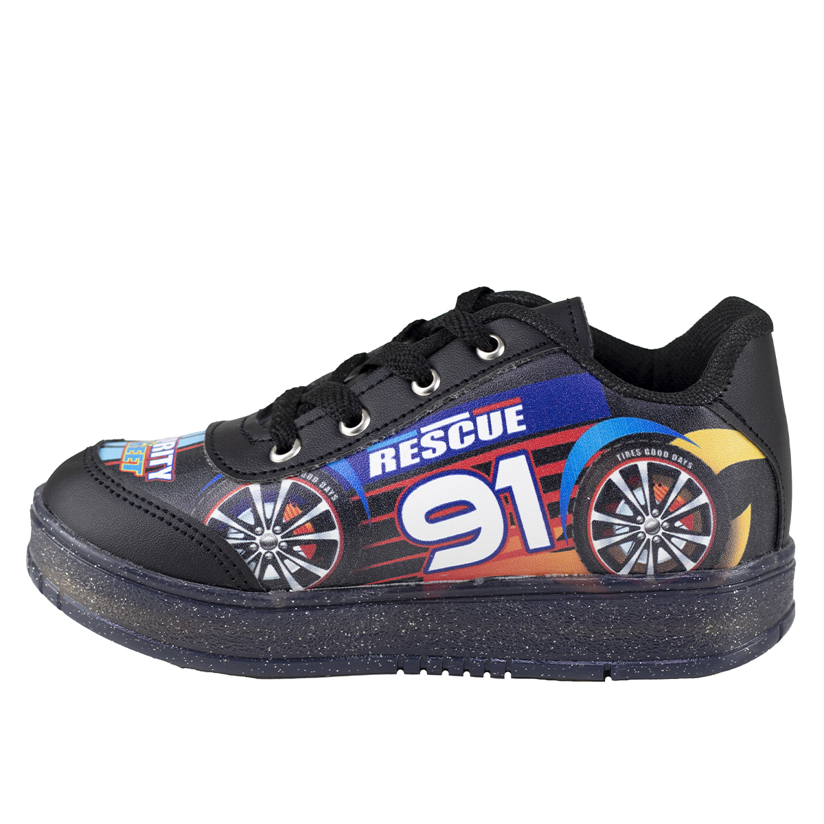 Tenis Negro Con Luces Para Niño Diseño De Carrito Led Kids Shoes 205 Sintetic