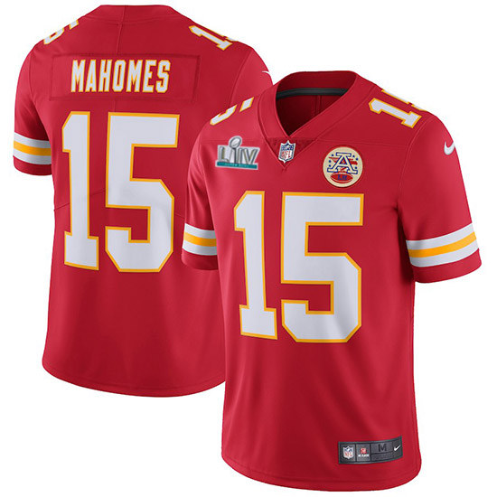 Fantastico! Jersey Jefes Kansas City Chiefs BORDADO Mahomes 15 Hombre Rojo Parche Super Bowl 54 Talla S