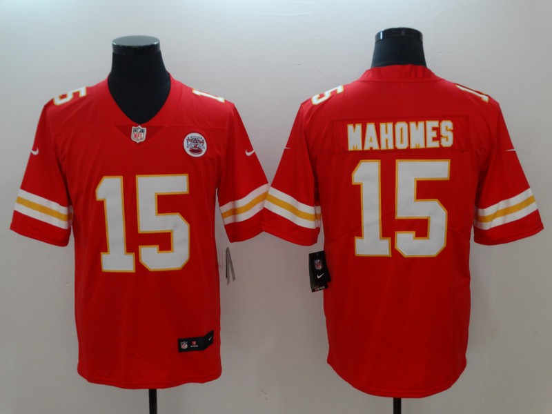 Fantastico! Jersey Jefes Kansas City Chiefs BORDADO Mahomes 15 Hombre Rojo Parche Super Bowl 54 Talla S
