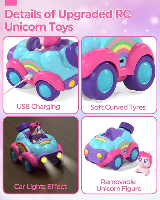 Lehoo Castle Carro Control Remoto, RC Car Unicornio, Coche de Control Remoto, Coche de Juguete con Música y Sonido de Juguete, Juguetes de Coche para 3 4 5 años