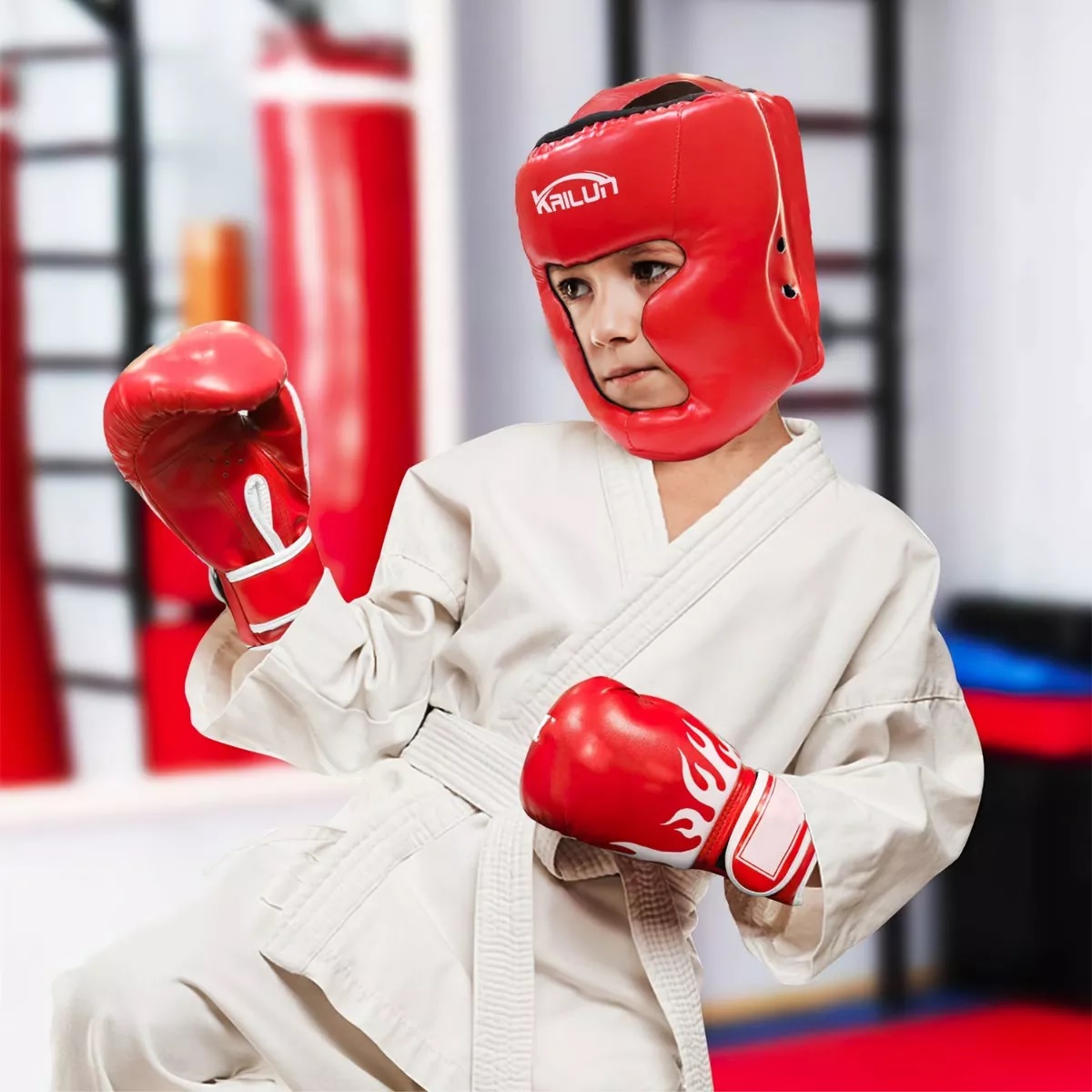 Careta Casco Para Boxeo Taekwondo De Barra Protector Cabeza Rojo