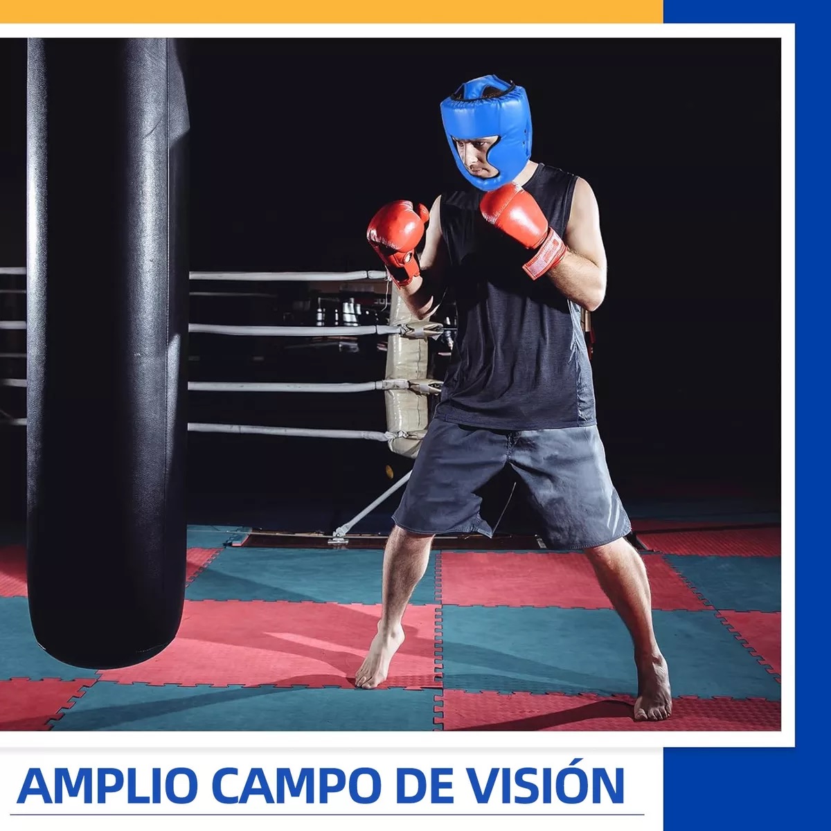 Careta Casco Para Boxeo Taekwondo De Barra Protector Cabeza Azul