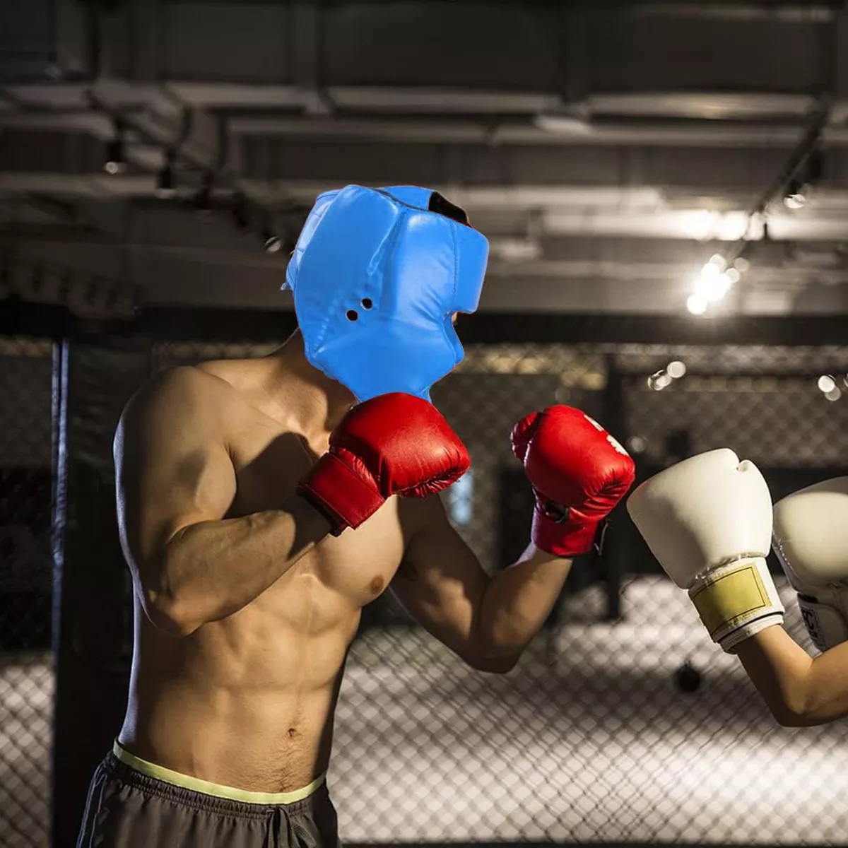 Careta Casco Para Boxeo Taekwondo De Barra Protector Cabeza Azul