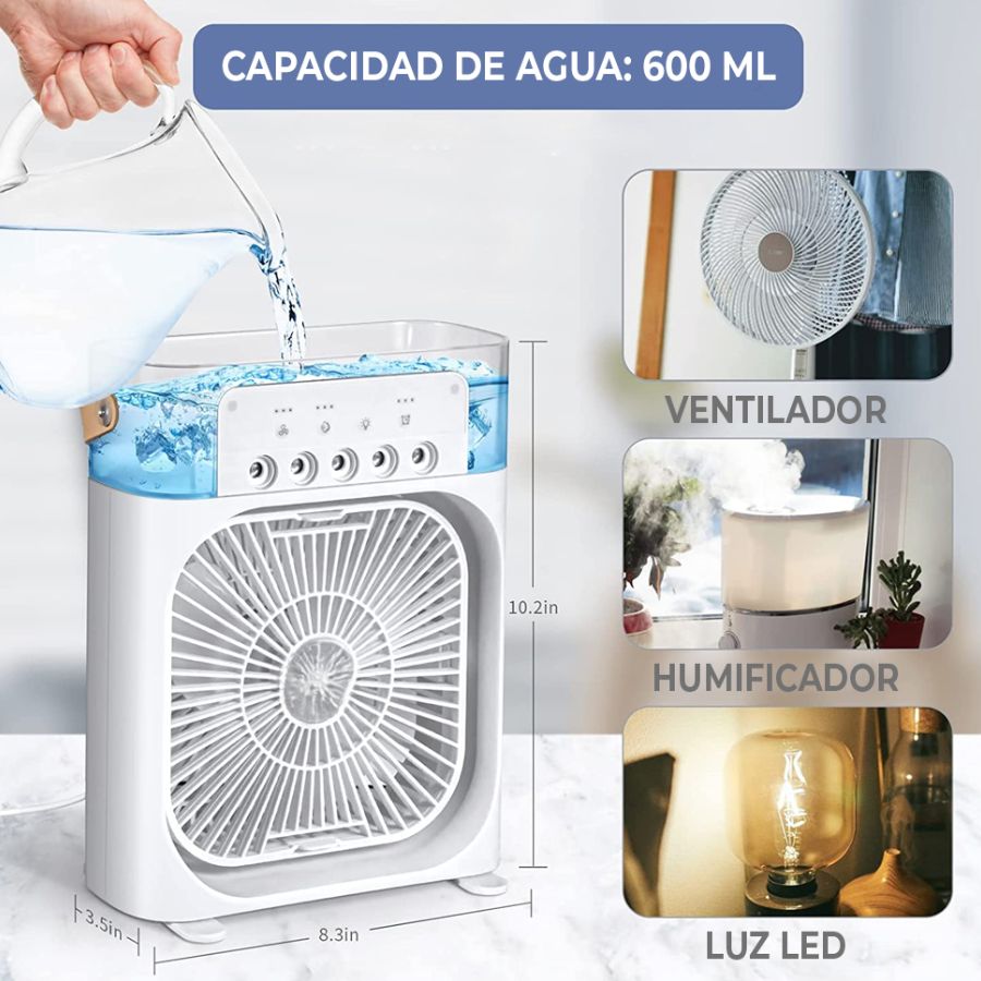 Ventilador de Aire Acondicionado con Humidificador Portátil Tanque de Agua USB con Luz LED