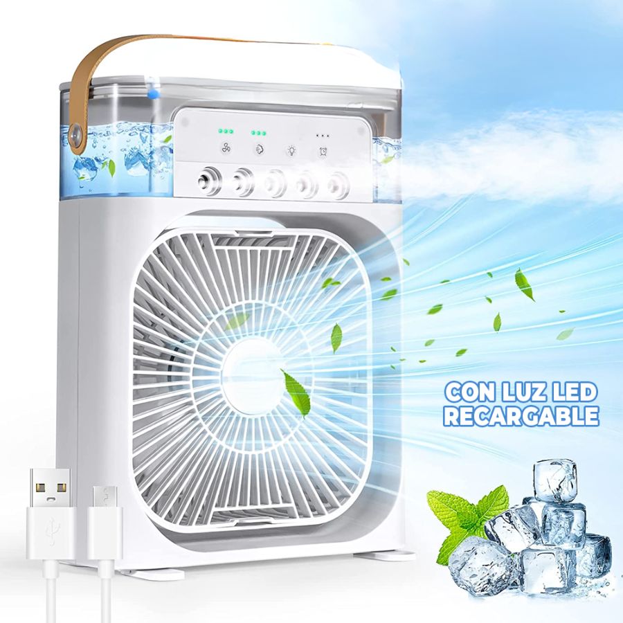 Ventilador de Aire Acondicionado con Humidificador Portátil Tanque de Agua USB con Luz LED